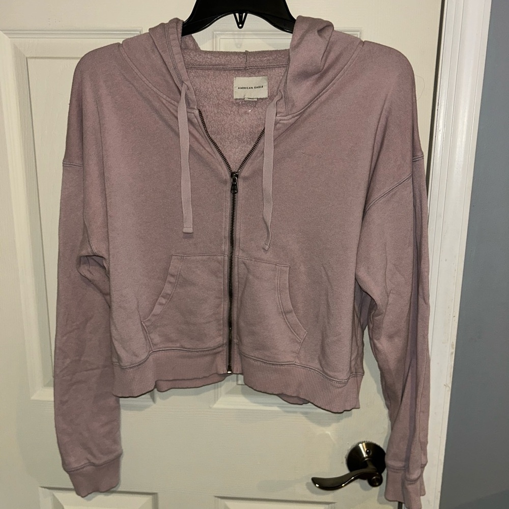 American Eagle Outfitters Cropped Zip Hoodie in Mauve